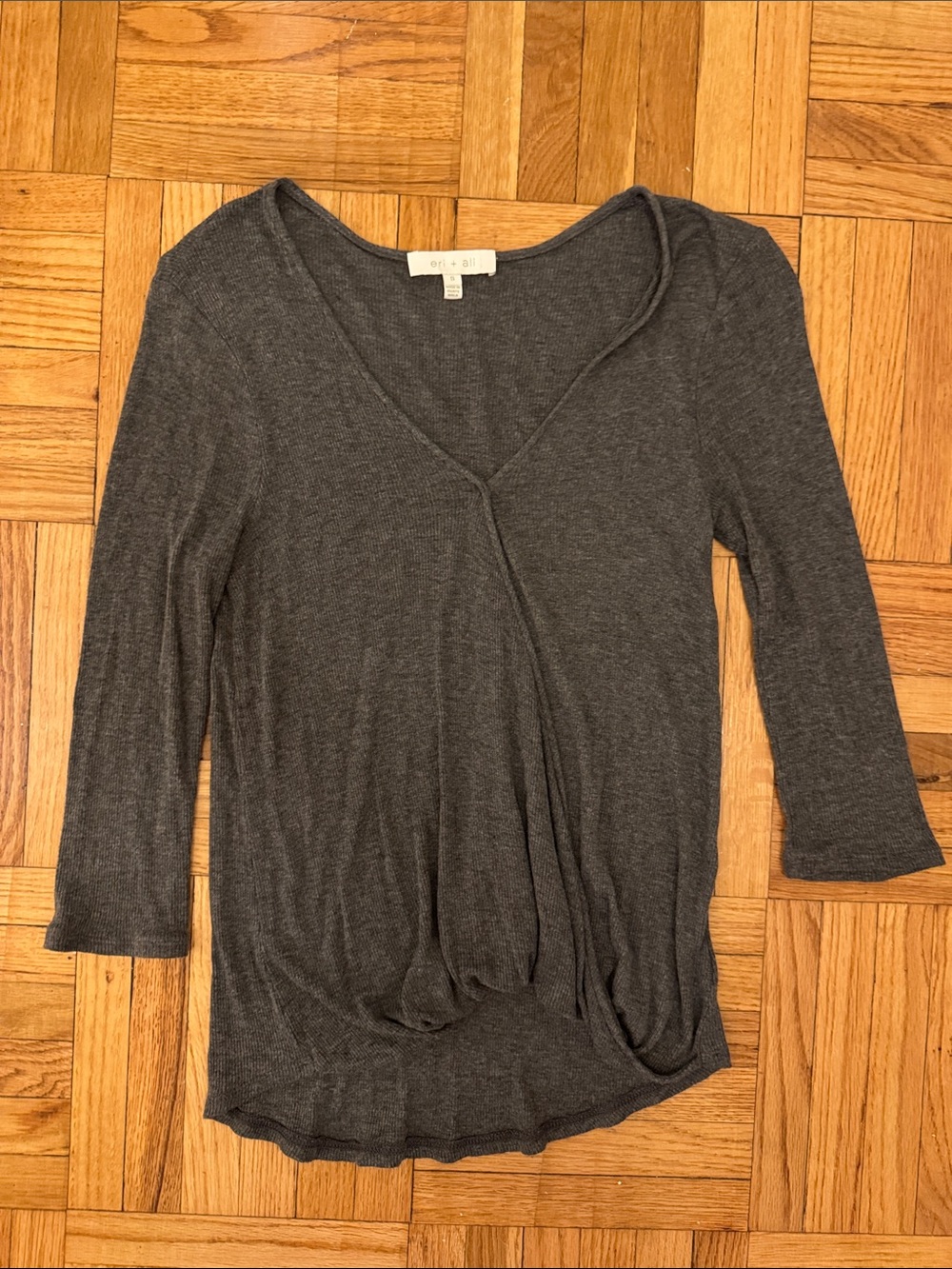Anthropologie Charcoal Gray V-Neck Twist Front Long Sleeve Top